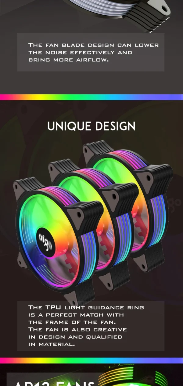 Aigo AR12 120mm PC Gamer Computer Case Fan RGB 12v Heatsink Aura Sync Cooler Argb Silent Controller Kit Fan Cooling Ventilador