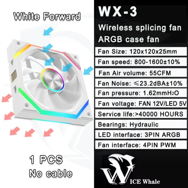 ICE Whale WX-3 Wireless Splicing Fan ARGB Air-Cooled Cooling Accessories 1600RPM 12CM Chassis Fan