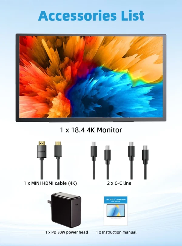 UPERFECT 18.4 inch 4K QLED Portable Monitor Gaming Computer Display Ultra-Slim Extend Screen For PS5/4 Switch Laptop PC Mac Xbox