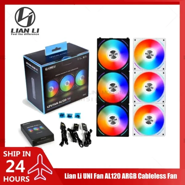 Lian Li UNI Fan AL120 ARGB Cableless Fan Support L-Connect 3 PWM Silent Low Noise High RPM MB SYNC/Controller, V1 Triple Pack