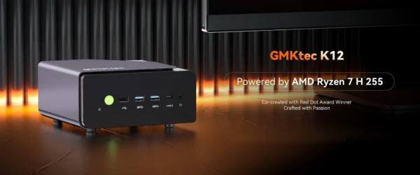 GMKtec K12 Gaming Mini PC AMD Ryzen 7 H 255(Upgraded 8745HS) Desktop Mini Computers Radeon 780M WiFi 6E/BT5.2, USB-C,  Barebone