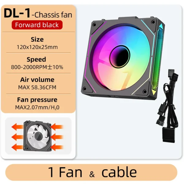 Coolcirc DL-1 120mm PC Case Fan 800-2000rpm PWM Hydro Bearing Silent 5V3Pin ARGB Water Cooler Magic Cableless Cooling Ventilator