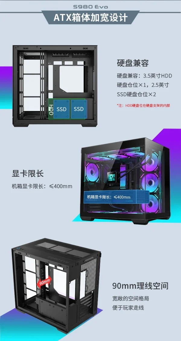 White Panoramic Sea View Room Chassis (360 Water Cooling/10 Fan Positions/ATX/Type-C Interface)