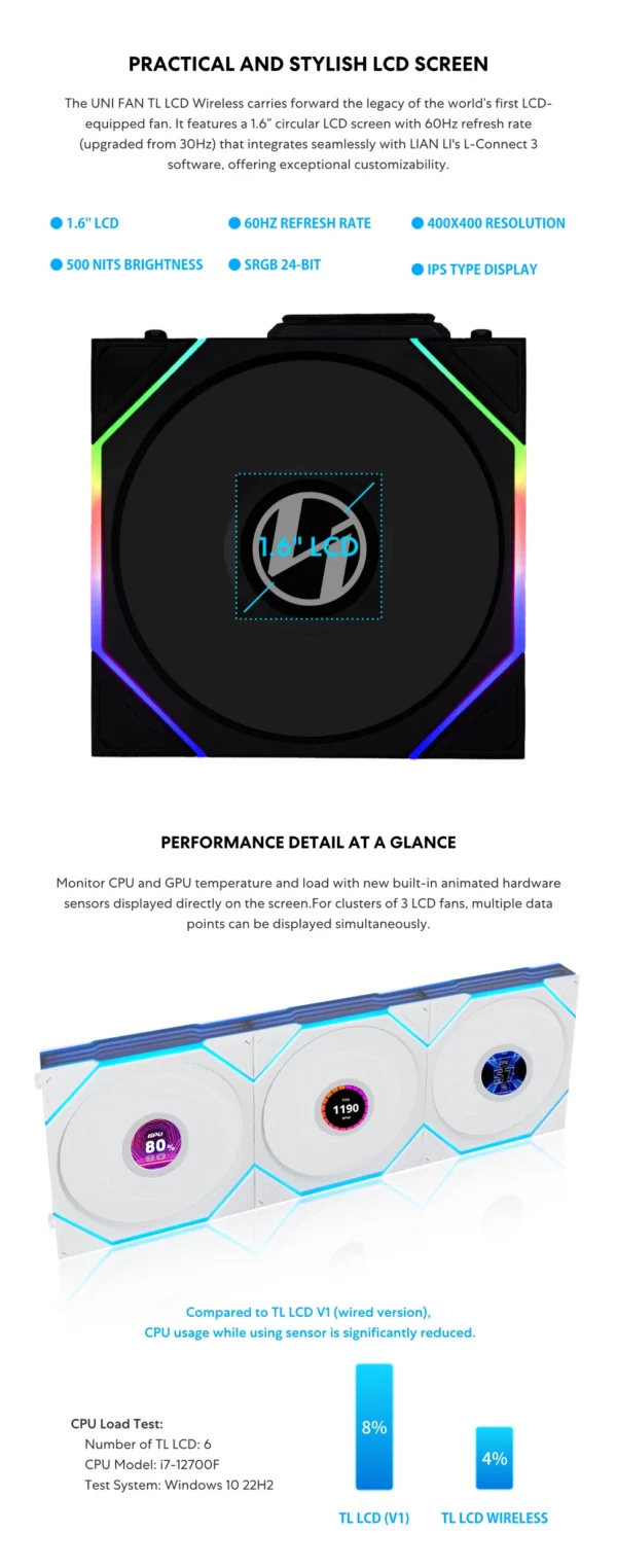 Lian-Li UNI FAN TL Wireless LCD 140 Single Pack NO CONTROLLER