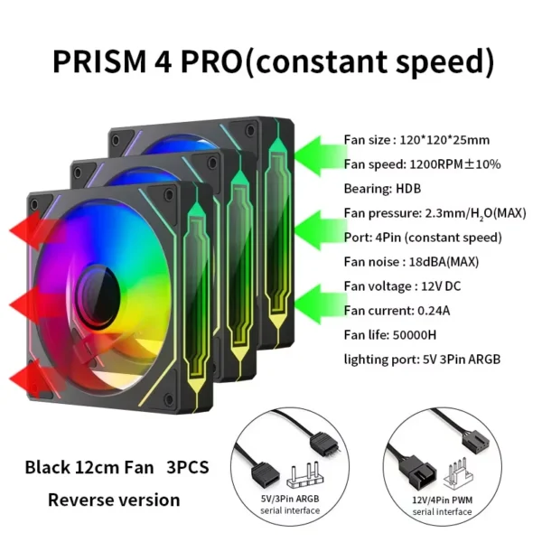 LDPCSJ PRISM 4 PRO Computer Chassis Fan 12cm ARGB 4 Pin  Quiet Cooling Fan 12V Large Air Volume 42CFM/1200RPM