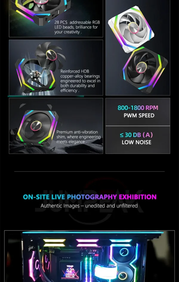 JUMPEAK HS120 Halo ARGB Cooling Fan 360mm 240mm Modular Stackable Splicing 120mm RGB Fans Kit For Gaming PC Case Water Cooler