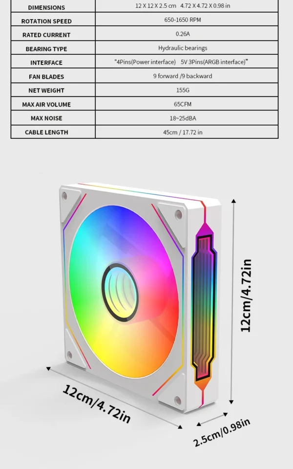 PRISM IV PRO Case Cooling Fan 120mm 5V 3 PIN ARGB, 12V 4 PIN PWM, for CPU & Case,Infinity Mirror Series,1650 RPM, 65 CFM