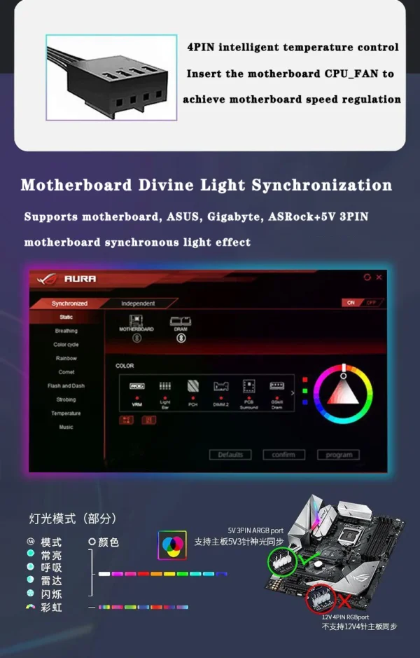 ICE Whale IW-12 Computer PC Case Fan 120mm ARGB 4Pin PWM Cooling Fan Motherboard Sync 61.5CFM/2000RPM CPU Cooler Ventilator