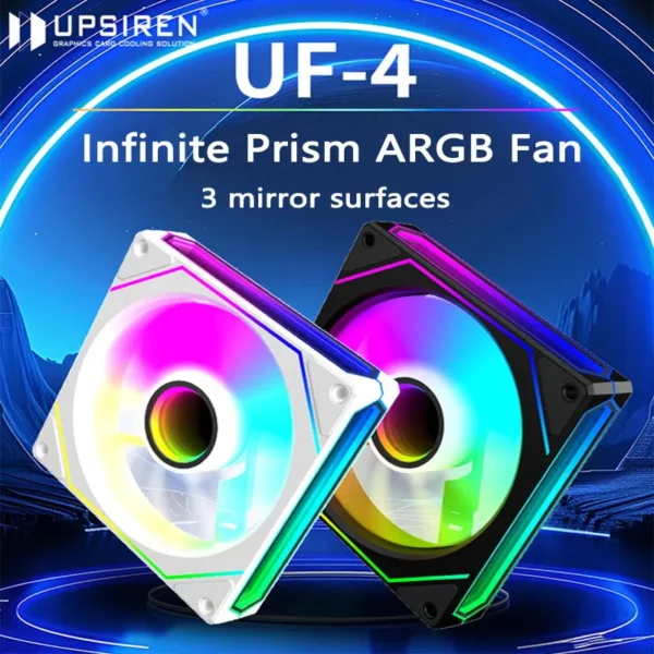 UPSIREN UF-4 12CM Computer Chassis Fan,Infinite Prism ARGB Fan/3 Mirror Surfaces/4 Pin PWM/3PIN ARGB Quiet Cooling Fan