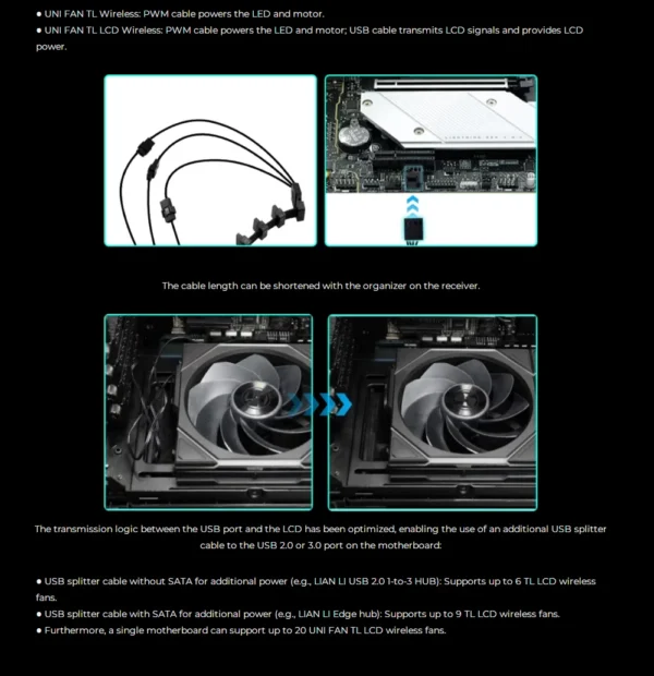 LIANLI UNI FAN TL120 Wireless version and TL LCD120 Screen fan There are positive leaves and inverse leaves. Individual pack,
