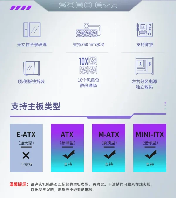 White Panoramic Sea View Room Chassis (360 Water Cooling/10 Fan Positions/ATX/Type-C Interface)