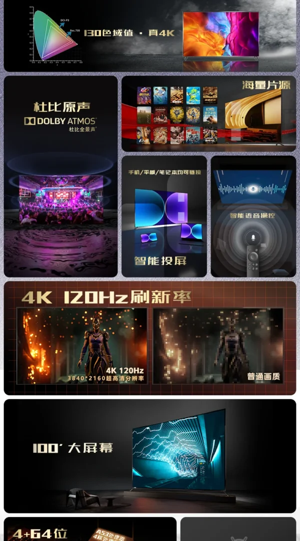 110 Inch Smart TV 4K UHD Frameless LED TV 120Hz Refresh Rate Android WiFi Voice Remote Wall Mountable