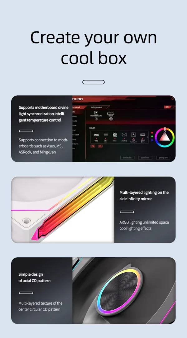 TEUCER DL-2 120mm PC Case Fan Wireless splicing Hydraulic bearing Quiet Infinity Mirror ARGB Fan for Gaming PC Case Water Cooler