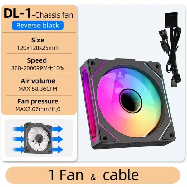 Coolcirc DL-1 120mm PC Case Fan 800-2000rpm PWM Hydro Bearing Silent 5V3Pin ARGB Water Cooler Magic Cableless Cooling Ventilator