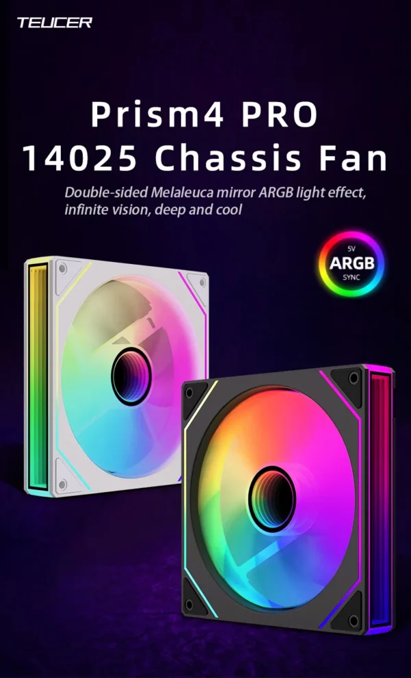 14cm ARGB Infinity Mirror PC Case Fan – 140mm Cooling Fan with PWM Silent Fan for Computer Case, CPU Cooler, Radiator
