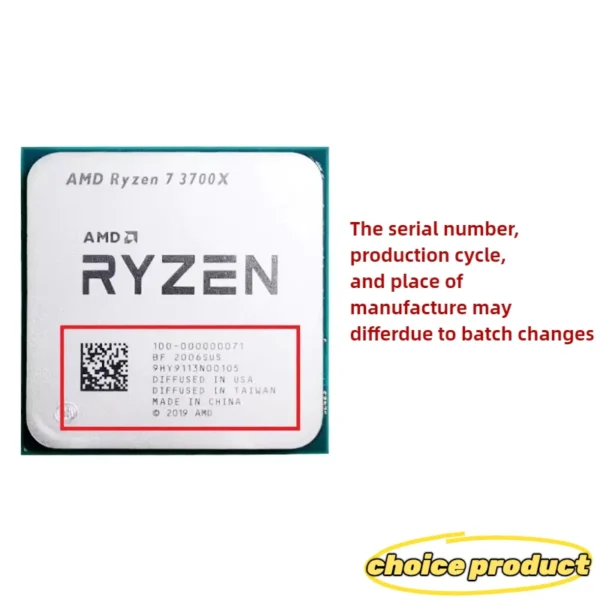 AMD Ryzen 7 R7 3700X 8-Core 16-Thread 3.6GHz  Processor LGA AM4 CPU