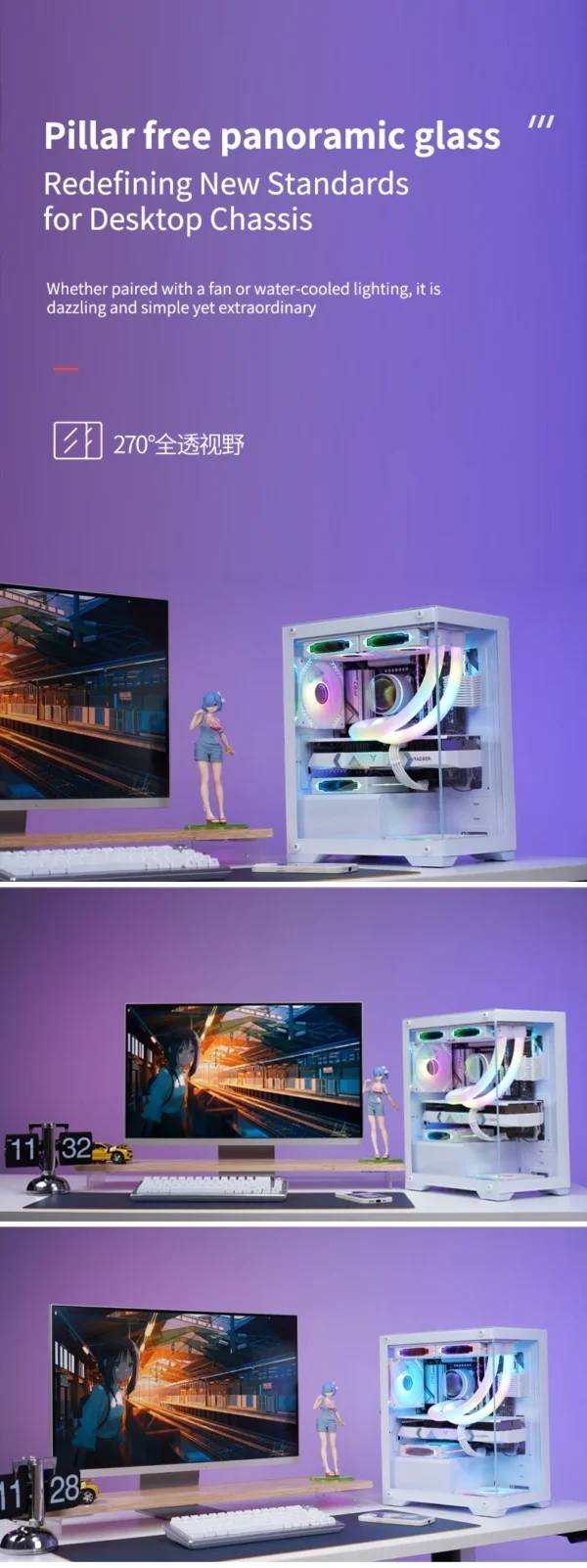 LED PC Gaming Case with Micro Support Audio Front Ports  Fan and Water Cooling for Desktop CPU Cabinet