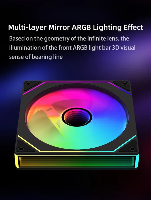 14cm ARGB Infinity Mirror PC Case Fan – 140mm Cooling Fan with PWM Silent Fan for Computer Case, CPU Cooler, Radiator