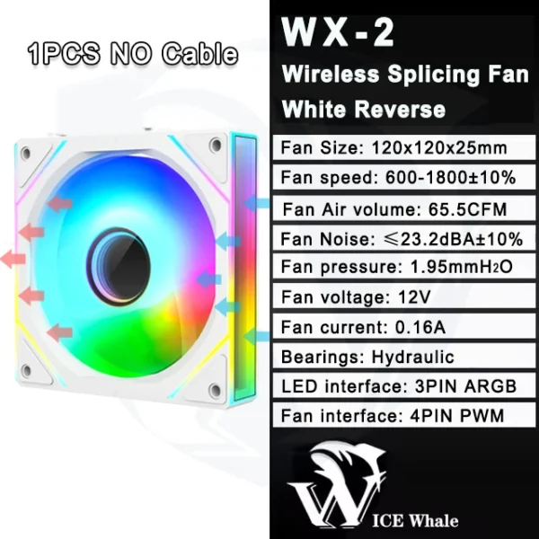 ICE Whale WX-2 Wire-Splicing PC Case Cooling Fan ARGB Mirror Cycle Light Effect 600-1800RPM PWM Water Cooling 360mm Cooler Fan