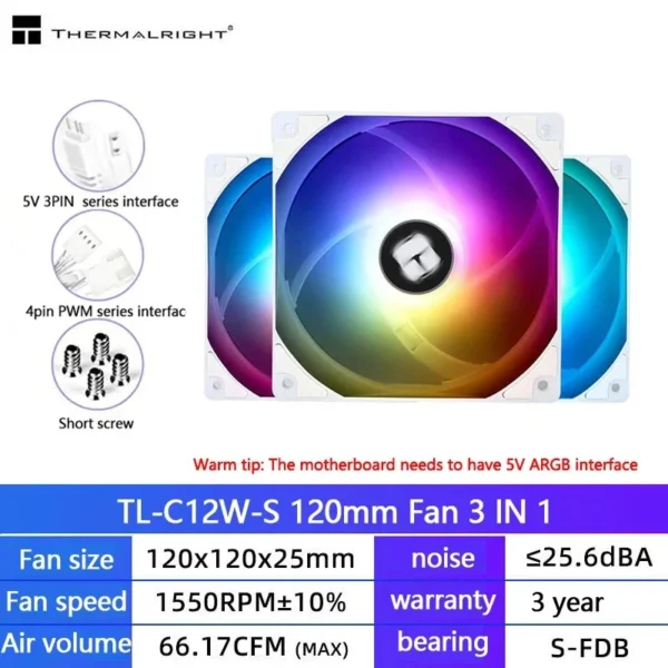 Thermalright TL-C12C 3 in 1 120mm Cooling Fan 5V ARGB gamer Adjust Speed Cooler argb Adjustable computer Case Fan ventilador