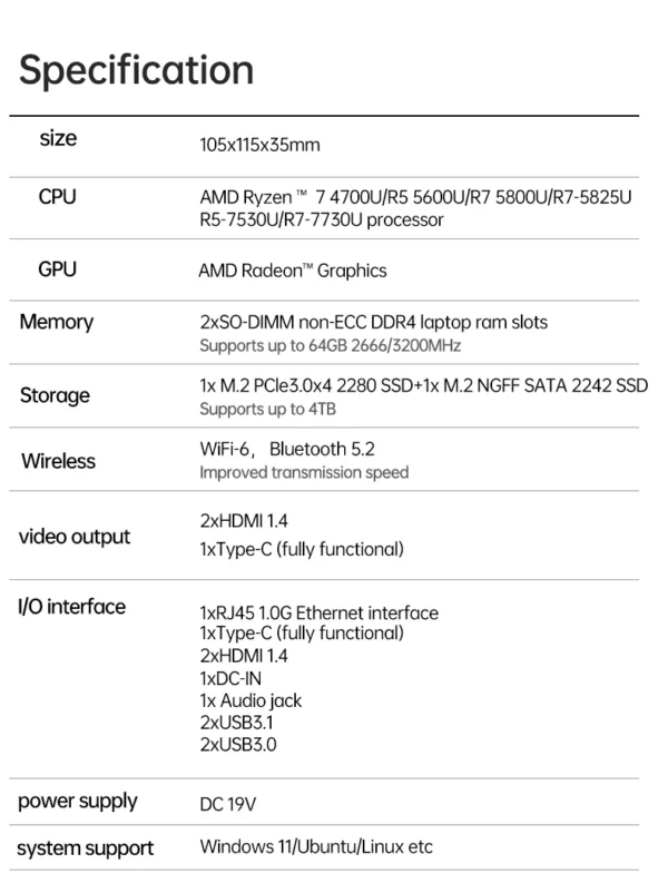 AMD Ryzen 7 7730U 5825U R5 7530U 5600U Gaming Mini PC 4K Triple Displays, Mini Computers Home Theater Office Business Education