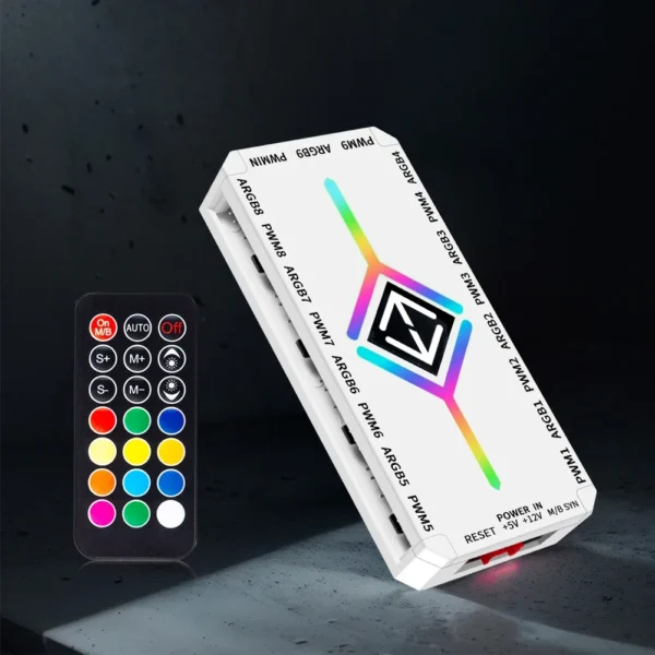 Multi Port 3 in 1 PWM Magnetic ARGB Fan Hub Splitter for PC with Remote Control Supports 9 Fans and Custom Lighting