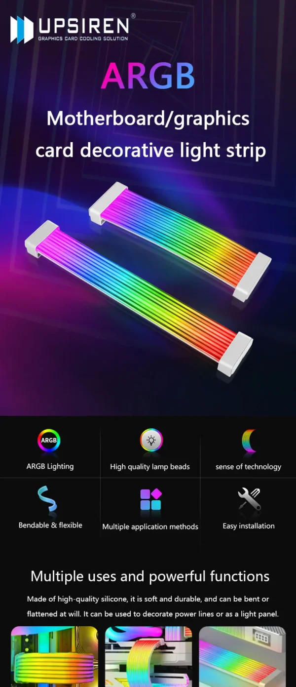 UPSIREN Bendable ARGB Light Board,Suitable For Graphics Card 24pin/8pin/2x8pin/12VHPWR/Motherboard Decorative light strip