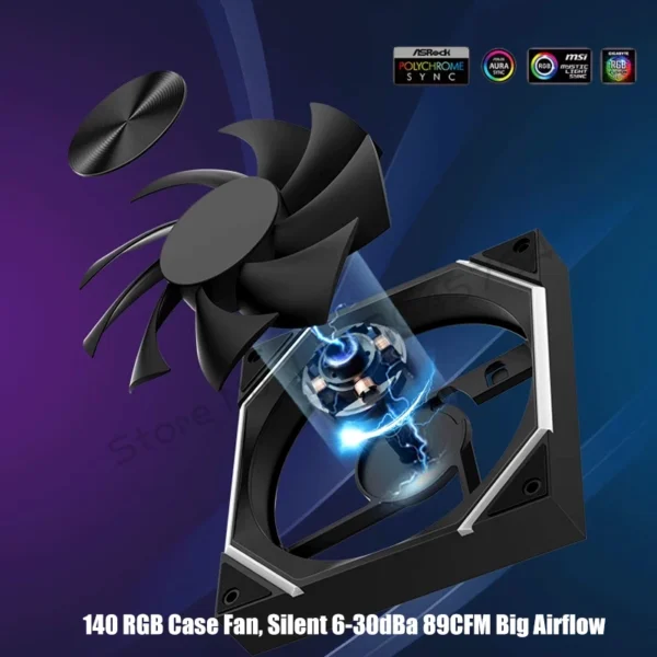 140 Case Fan ARGB, Silent 6-30dBa 89CFM Big Airflow, 14CM PC Cabinet 14025 Cooler Support Mobo 5V ARGB SYNC, Reverse Or Forward