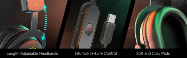 Fifine Dynamic RGB Gaming Headset with Mic Over-Ear Headphones 7.1 Surround Sound PC PS4 PS5 3 EQ Options Game Movie Music - H6