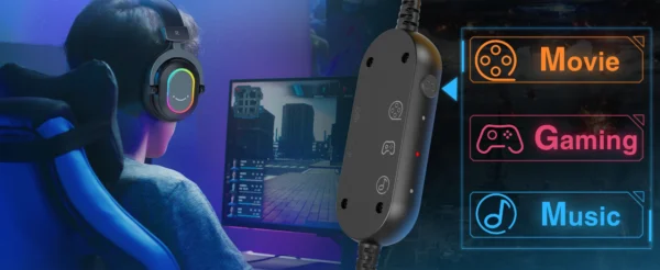 FIFINE USB Gaming Headset with 7.1 Surround Sound/Line Control/3EQ Mode,RGB Headphone with Mic,Plug and Play,for PC/PS5 -H6