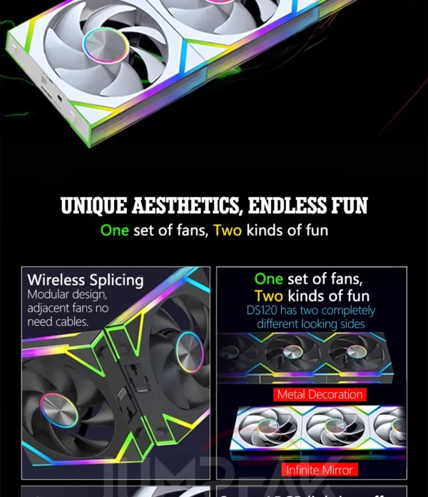 JUMPEAK DS120 Face-Changing ARGB Cooling Fan 360mm 240mm Modular Stackable Splicing 120mm RGB Fans For Gaming PC Case CPU Cooler