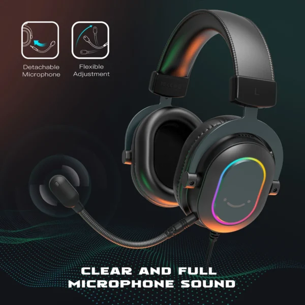 Fifine Dynamic RGB Gaming Headset with Mic Over-Ear Headphones 7.1 Surround Sound PC PS4 PS5 3 EQ Options Game Movie Music - H6