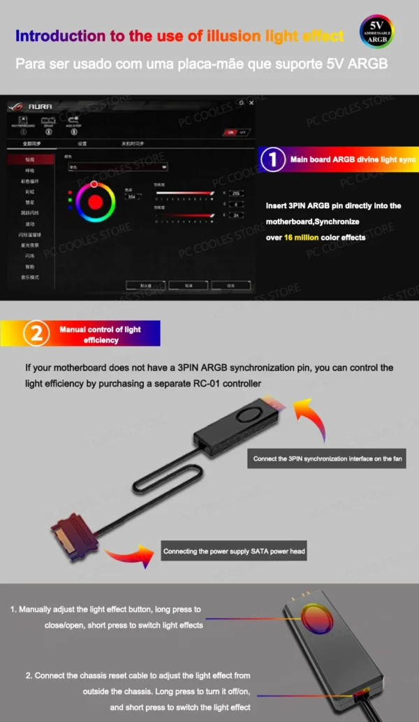 JONSBO SL-120 White/Black 120mm Case Fan 5V 3PIN ARGB Silent CPU Cooler Fan 4PIN PWM Serializable Reverse Fan