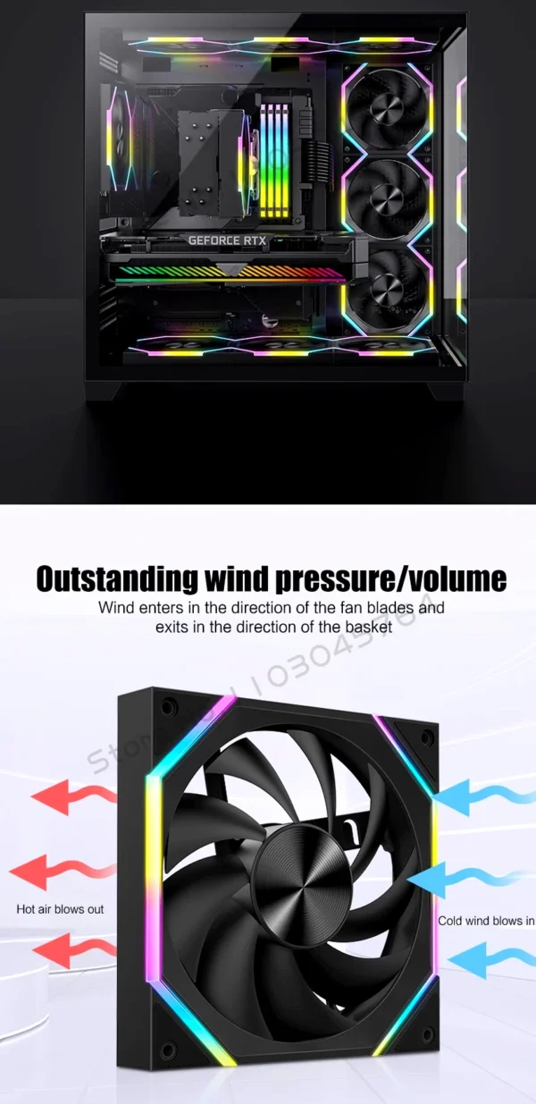 140 Case Fan ARGB, Silent 6-30dBa 89CFM Big Airflow, 14CM PC Cabinet 14025 Cooler Support Mobo 5V ARGB SYNC, Reverse Or Forward