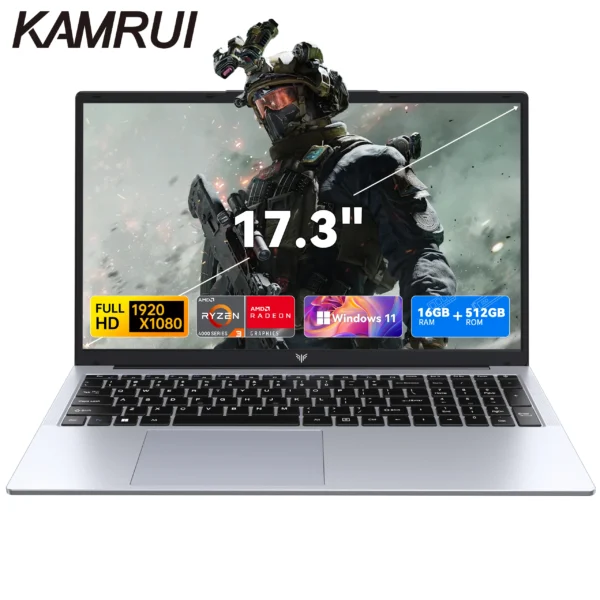 KAMRUI 17.3 AMD Ryzen 3 4300U Laptop 16GB DDR4 RAM 512GB SSD Lightweight Business Laptop Windows 11 Pro Ordenadores Portátiles