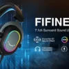 FIFINE USB Gaming Headset with 7.1 Surround Sound/Line Control/3EQ Mode,RGB Headphone with Mic,Plug and Play,for PC/PS5 -H6