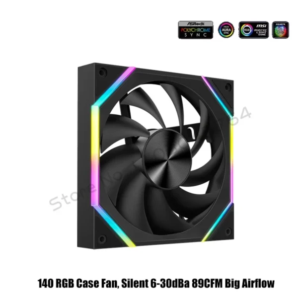 140 Case Fan ARGB, Silent 6-30dBa 89CFM Big Airflow, 14CM PC Cabinet 14025 Cooler Support Mobo 5V ARGB SYNC, Reverse Or Forward