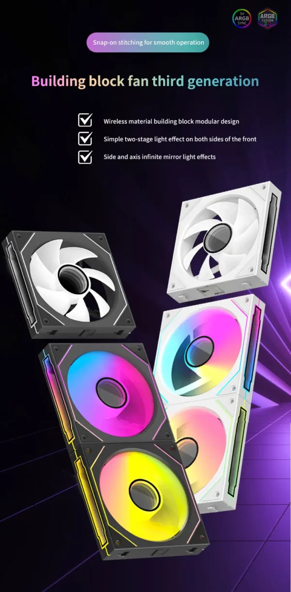 Coolcirc Cableless PC Case Fan 12V/4Pin PWM 800-1800RPM Silent 5V/3Pin ARGB Triple Pack 120mm Ventilator Use for Water Cooling