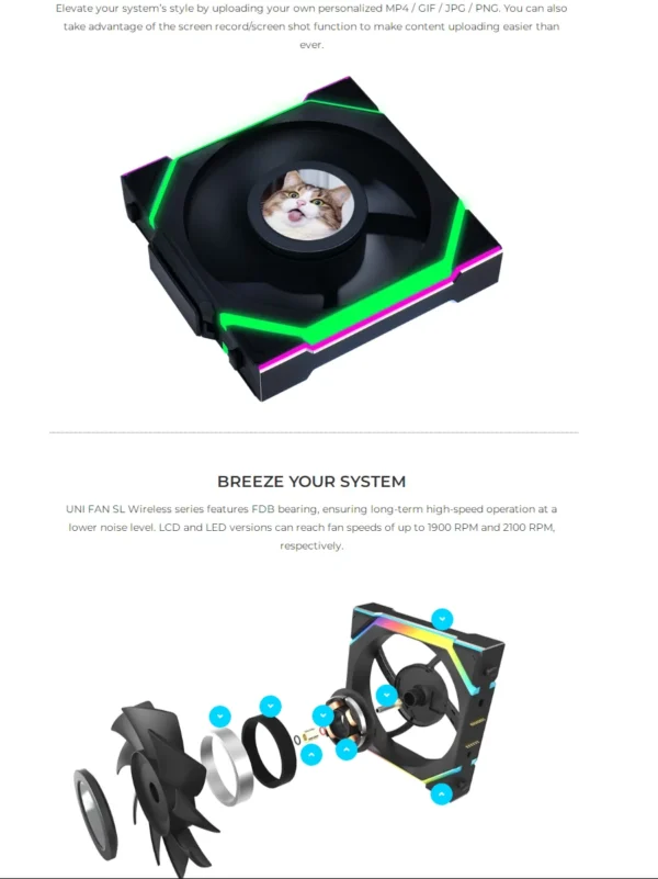 LIAN LI UNI FAN SL Wireless 120 Single Pack , Reverse Blade Triple Pack, LCD 120 Single Pack, Case fan, water cooled fan