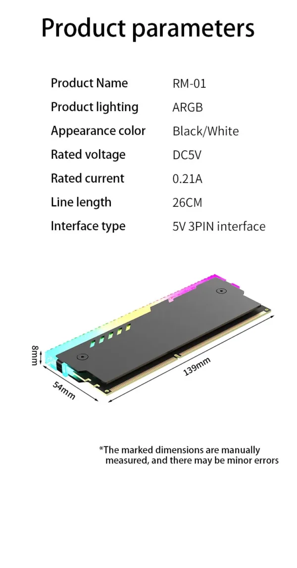 TEUCER RM-1 PC Memory Heatsink RAM Cooling Vest 5V 3-PIN ARGB for Desktop Computer Memory DDR3 DDR4 DDR5 DDR2