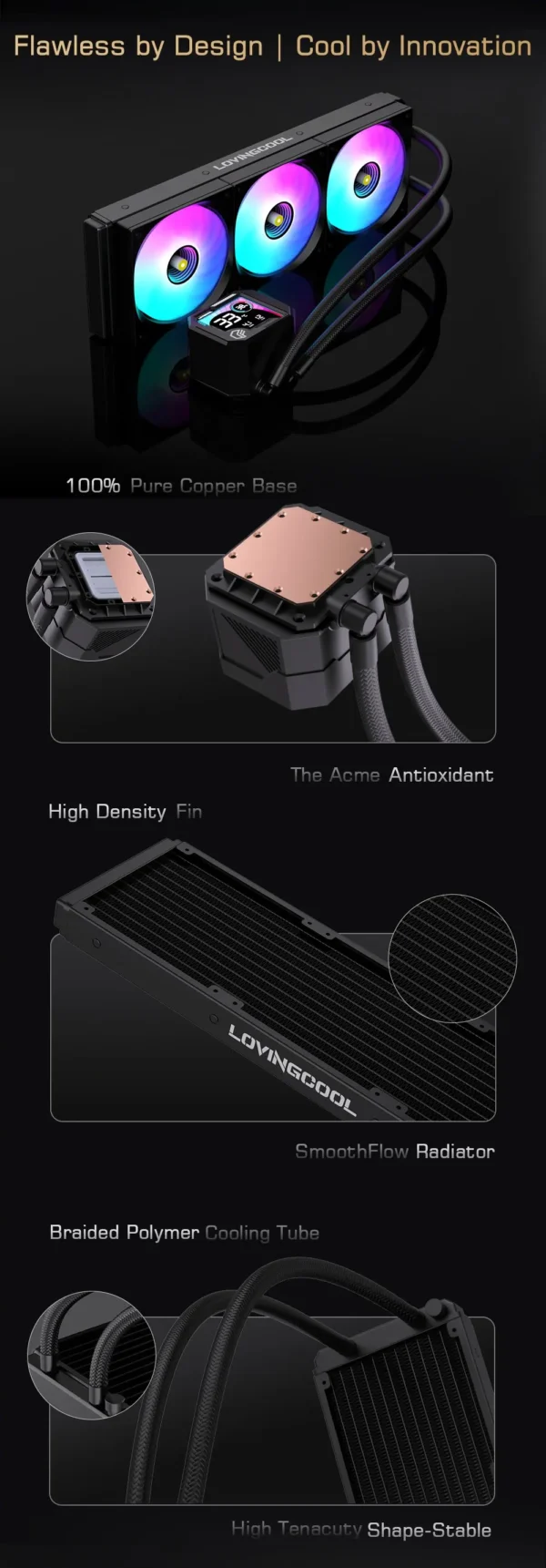 LOVINGCOOL AK water cooler 240mm 360mm broken code screen dynamic digital display liquid cooler ARGB Abyss Mirror Cold radiator