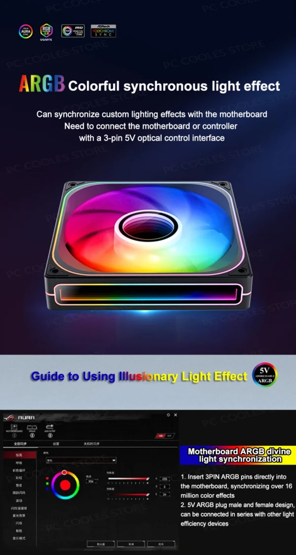 JONSBO ZA-140/420 Case Cooling Fan 140mm ARGB 3 Connected Bodies PWM Quiet Fan  Replaceable Fan Blades