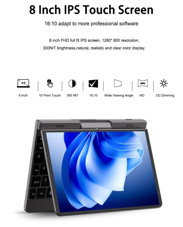 CRELANDER P8 8 Inch Mini Laptop Touchscreen Rotating 360 Degree Intel Alder N150 12GB WiFi6 Notebook Tablet PC Protable Laptops