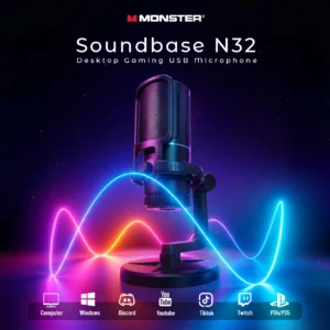 Monster Gaming USB Microphone 192KHz/24Bit Cardioid Condenser Mic with Touch Mute for PC PS4 PS5 Game Chat Podcasts Live Stream