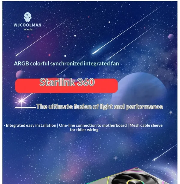 WJCOOLMAN StarLink Integrated Fan 120mm ARGB Infinite Mirror Divine Light Synchronous PWM Speed Control Computer Silent Case Fan