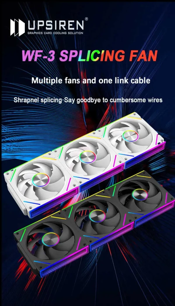 UPSIREN WF-3 120mm Wire-free splicing case fan motherboard light synchronization 4PIN PWM Center axis CD texture design 12CM