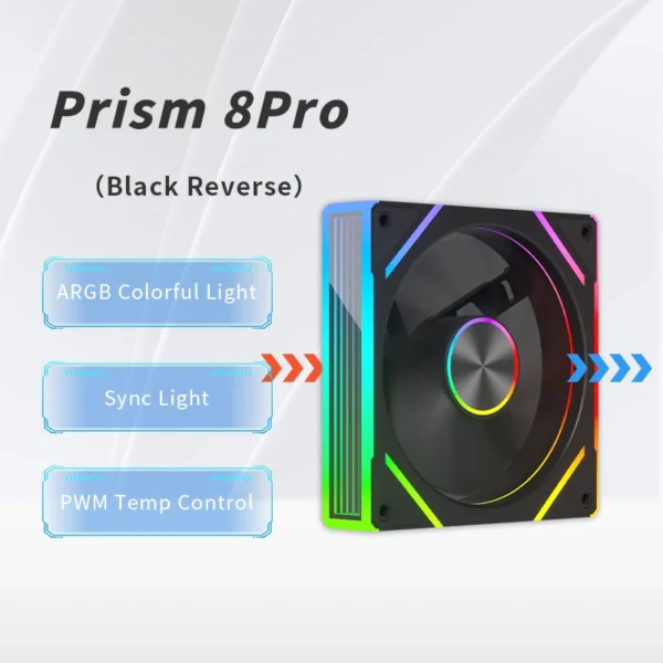 Power Train PRISM 8 PRO Computer Case Fan 120mm ARGB 4Pin PWM Quiet CPU Cooling Fan 12V Large Air Volume 56.8CFM/600-1500RPM