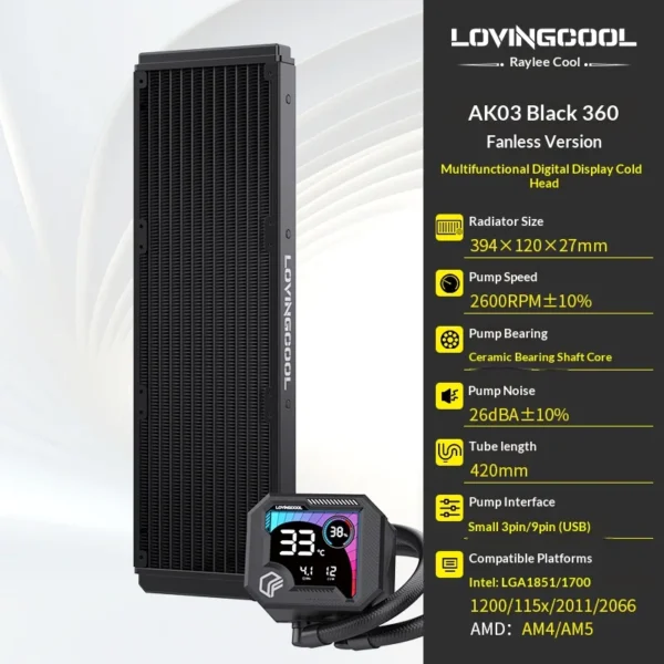 LOVINGCOOL AK water cooler 240mm 360mm broken code screen dynamic digital display liquid cooler ARGB Abyss Mirror Cold radiator
