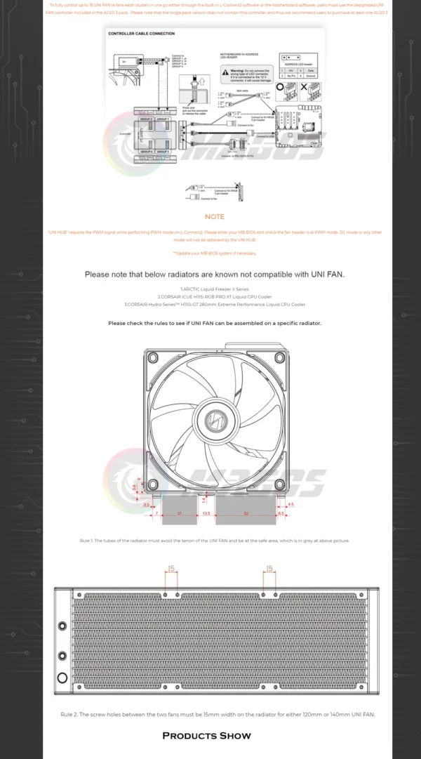 Lian Li UNI Fan AL120 ARGB Cableless Fan Support L-Connect 3 PWM Silent Low Noise High RPM MB SYNC/Controller, V1 Triple Pack