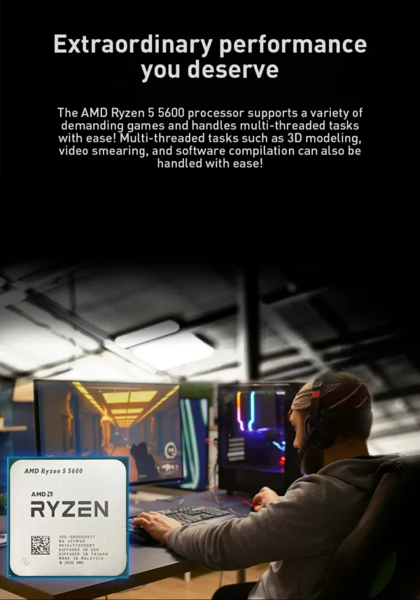 AMD Ryzen 5 5600 CPU AMD R5 5600 Processor 4.4GHz 6-Core 12-Thread 32MB Cache Socket AM4 Desktop PC Gaming CPU